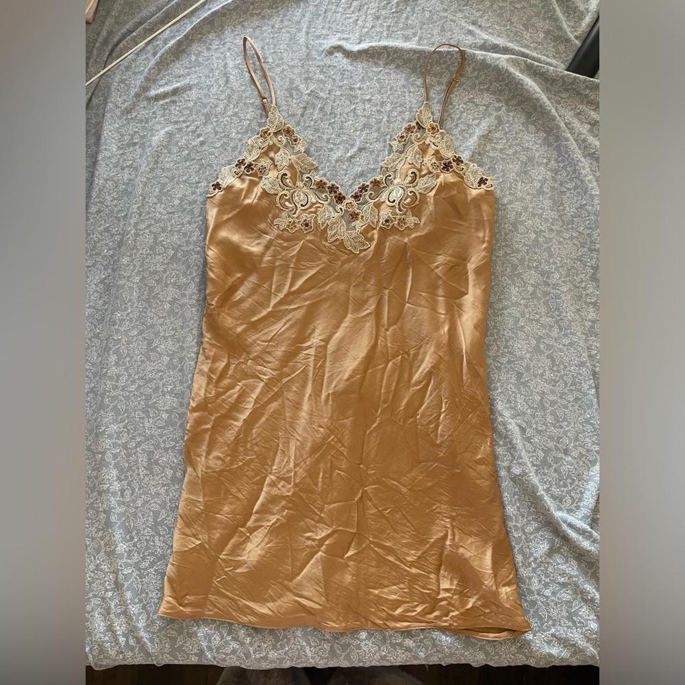 La Perla Bronze Silk Satin Slip with Lace Detail